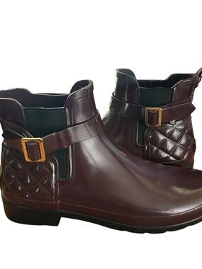 Hunter Womens Rain Boots Gloss Quilt Chelsea Casual Buckle Rubber Size 9 Purple